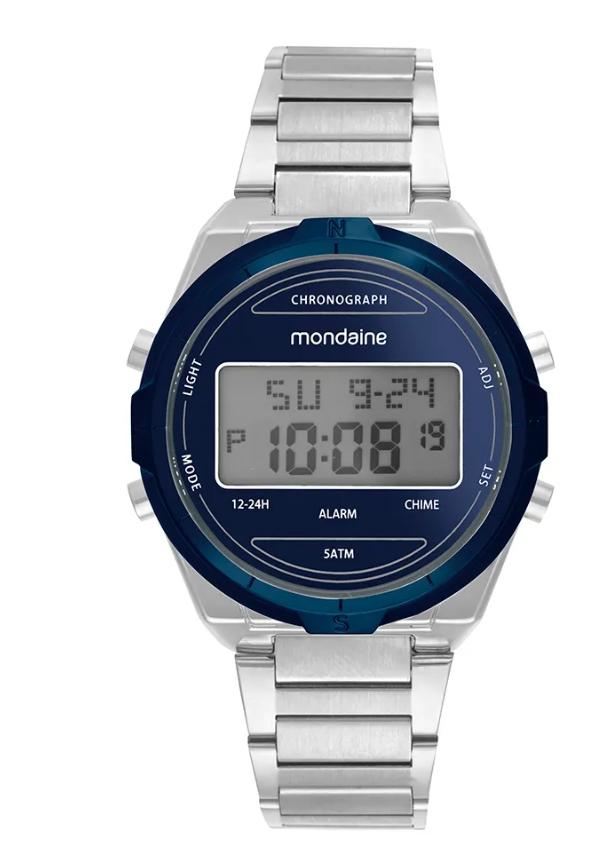 Relógio MONDAINE Masculino Digital Prata AzuL