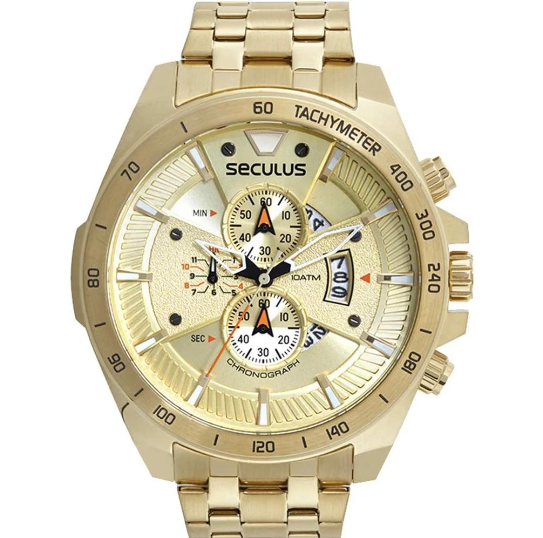 Relógio Seculus Masculino Ref: 77221GPSVDA2 Cronógrafo Dourado