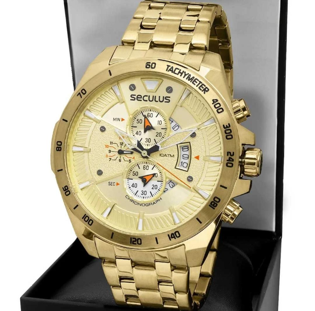 Relógio Seculus Masculino Ref: 77221GPSVDA2 Cronógrafo Dourado - Imagem 2