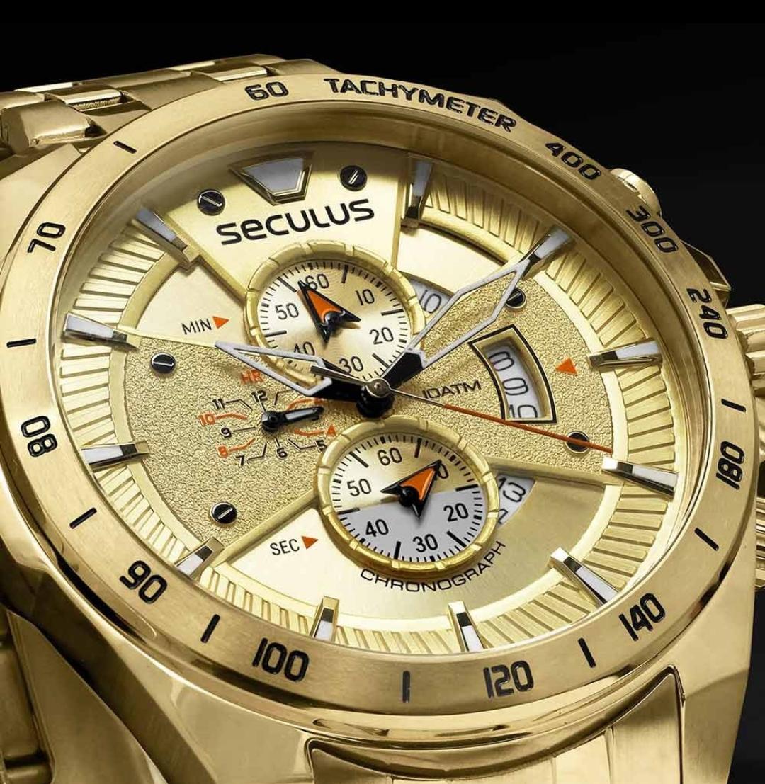 Relógio Seculus Masculino Ref: 77221GPSVDA2 Cronógrafo Dourado - Imagem 4