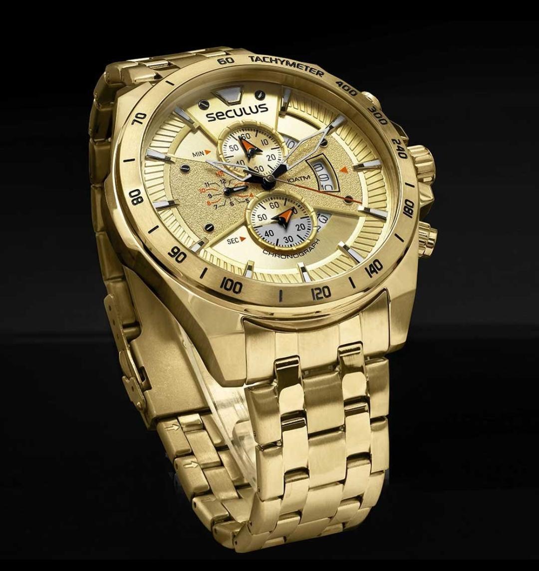 Relógio Seculus Masculino Ref: 77221GPSVDA2 Cronógrafo Dourado - Imagem 5