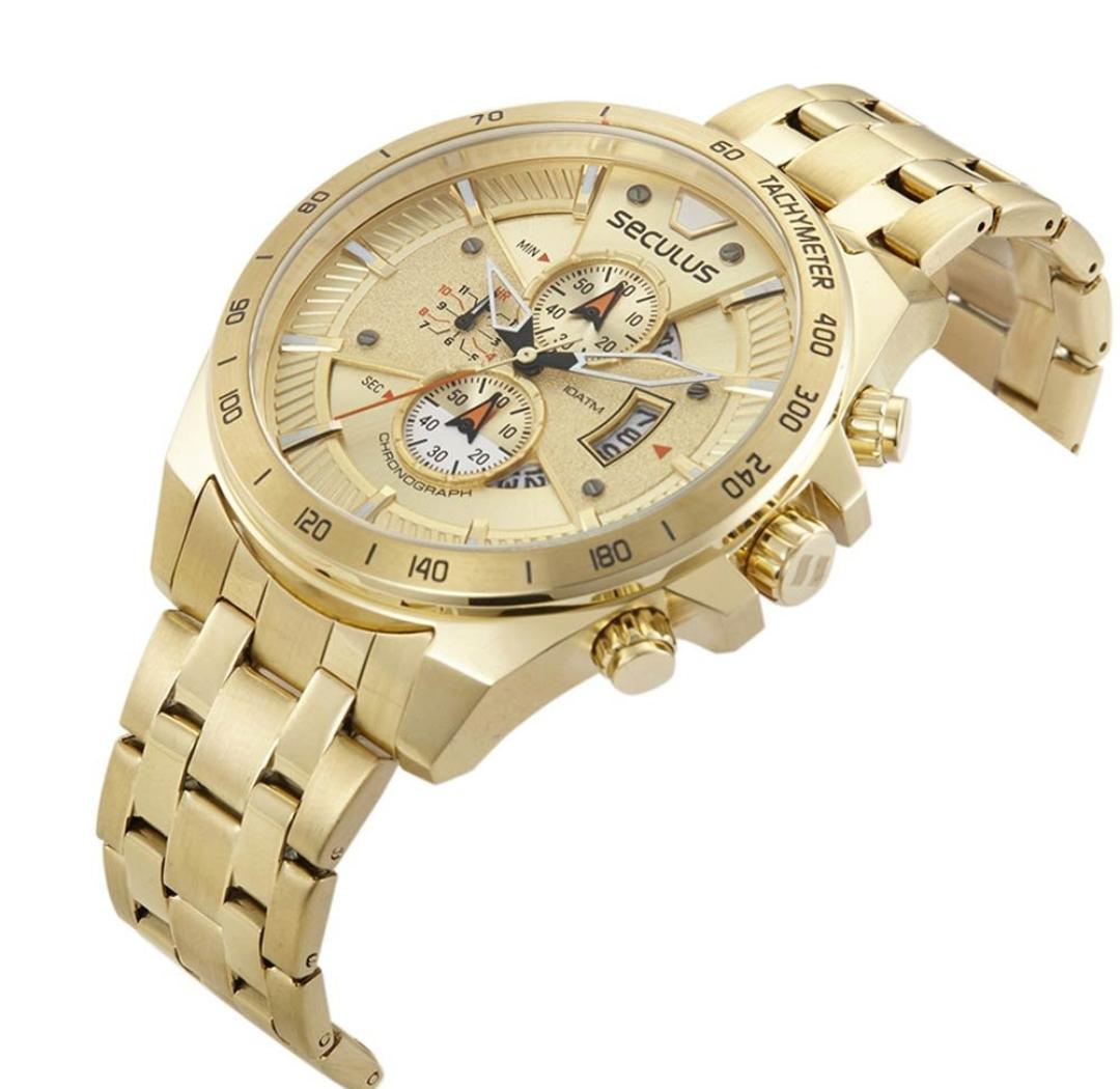 Relógio Seculus Masculino Ref: 77221GPSVDA2 Cronógrafo Dourado - Imagem 6