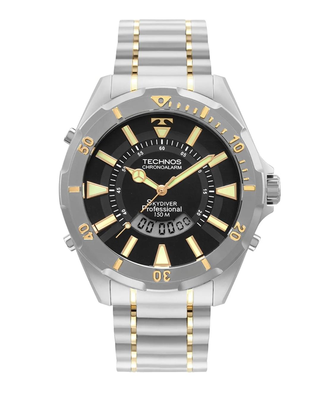 Relógio Technos Masculino  Skydiver Bicolor Preto